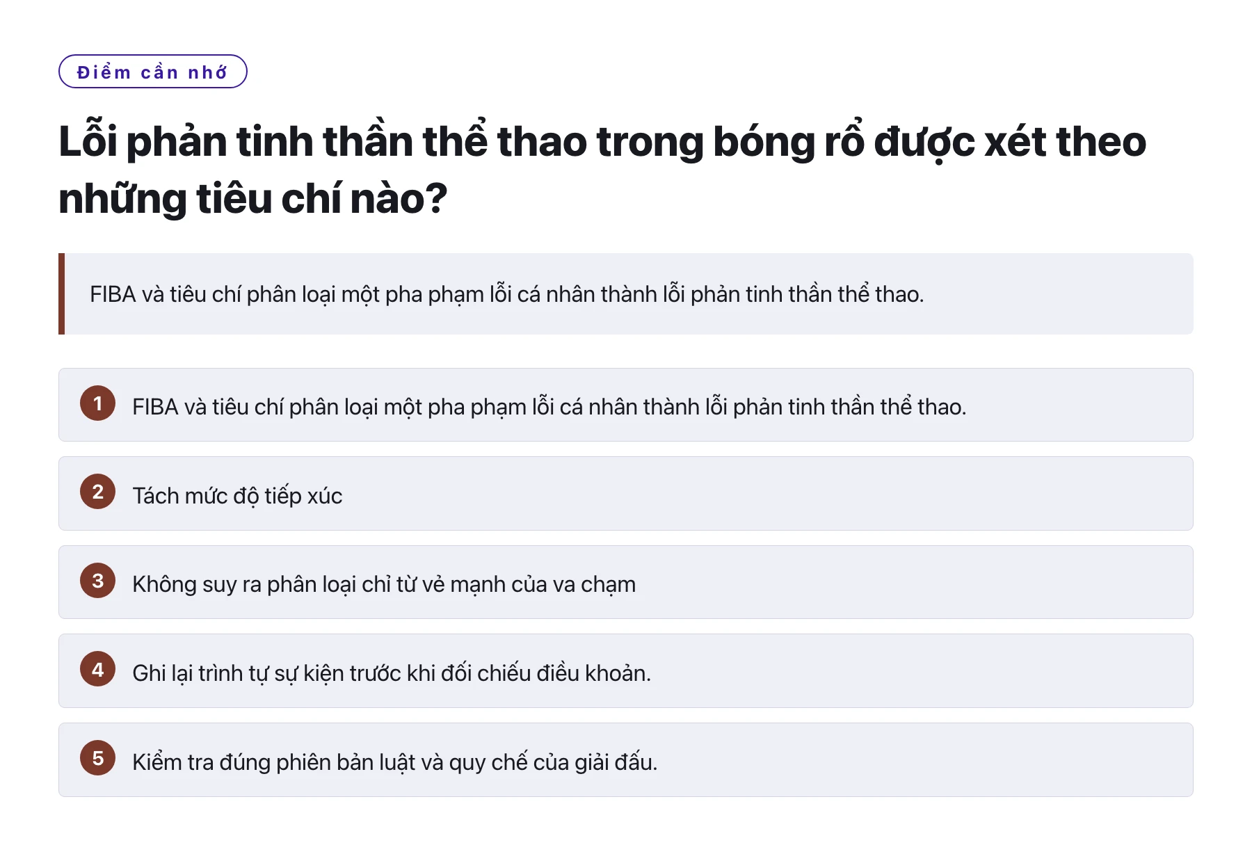 Lỗi phản tinh thần thể thao trong bóng rổ được xét theo những tiêu chí nào?——全文要点速览